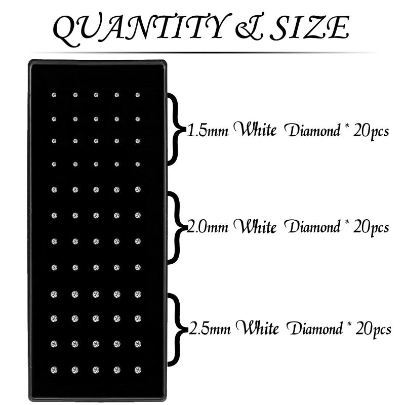 OMAIGAR Nose Rings Studs  Straight Shaped Surgical Stainless Steel Nose Studs White Diamond Rhinestone Crystal  Hypoallergenic Nose Piercing Jewelry for Women Men and Ideal Gift - Image 3